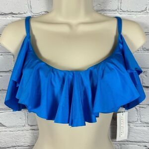 Trina Turk Bikini Swim Top Ruffle Tie Back Adjustable Straps Royal Blue 10